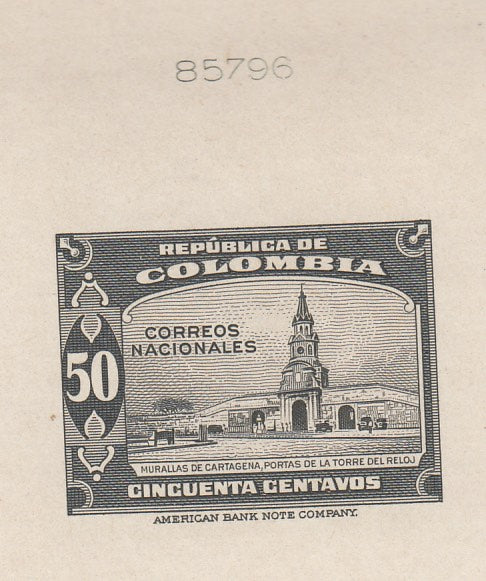 Colombia 1945 50c Olive Black Die Proof. Scott 523 var