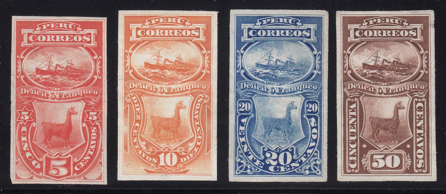 Peru 1874-79 Postage Due Steamship & Llama Set Plate Proofs. Scott J2-J5 var