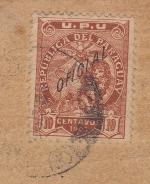 Paraguay 1903 10c Orange Brown Official on Wrapper to London. Scott O53