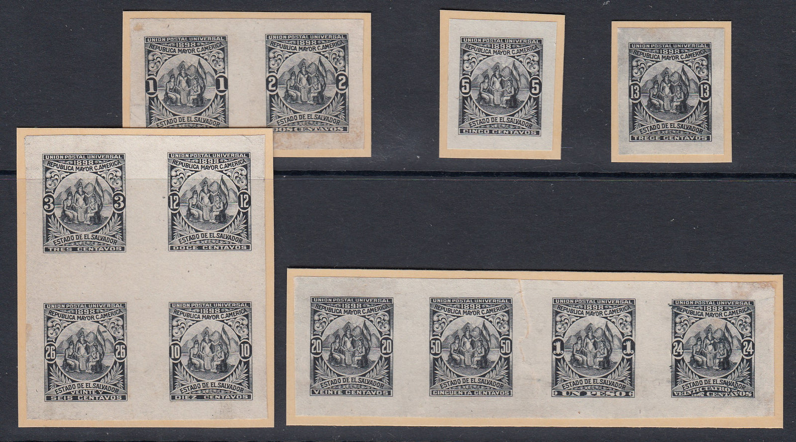 El Salvador 1898 Seebeck Die Proof Complete Set. Scott 177-188 var