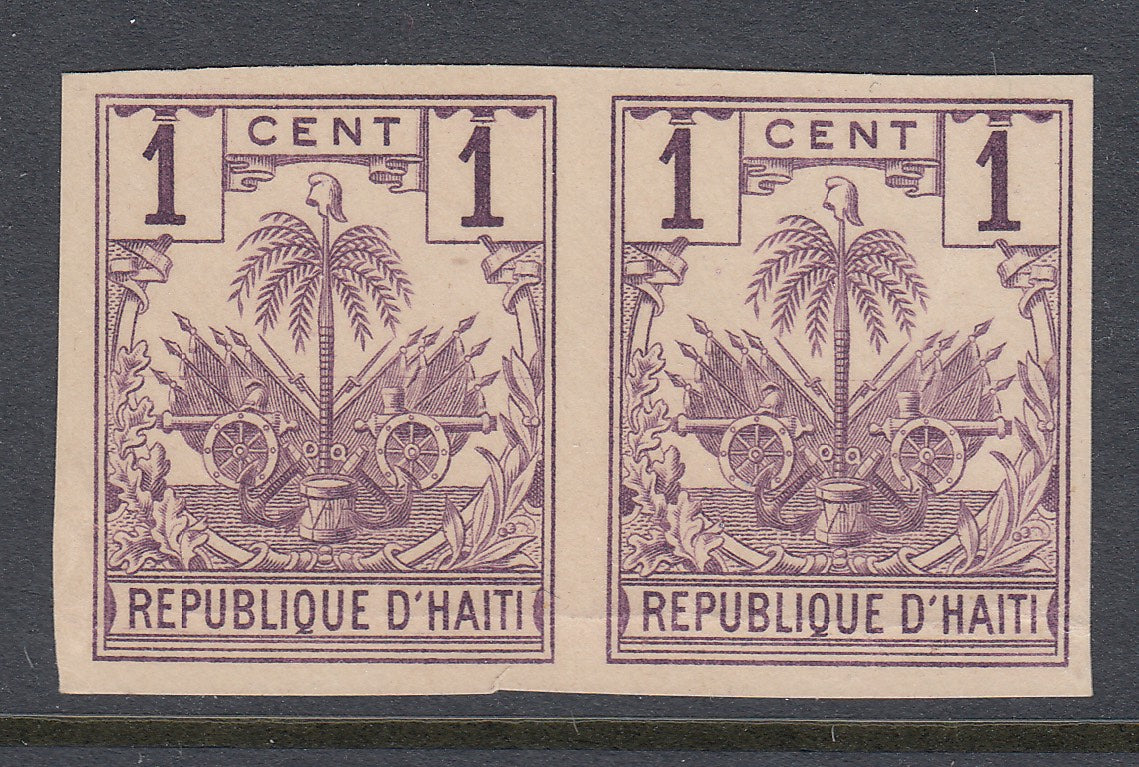 Haiti 1892-95 1c Lilac Coat Of Arms Plate Proof Pair. Scott 32 var