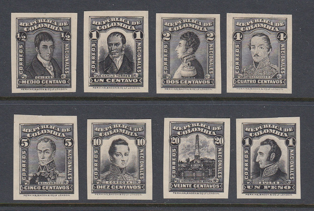 Colombia 1917 Perkins Bacon Black Plate Proof Short Set. Scott 339-347 var