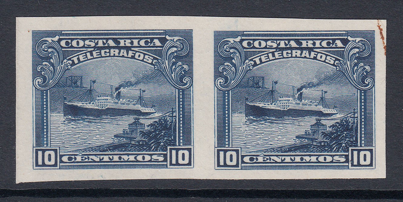 Costa Rica 1910 10c Dark Blue Ship Telegraph ABNC Plate Proof Pair. Hiscocks 14