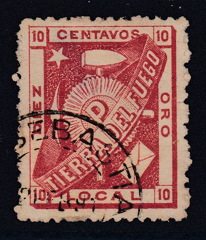 Tierra del Fuego 1891 10c Carmine Rose Earliest Known Useage. Scott Unlisted, SG1