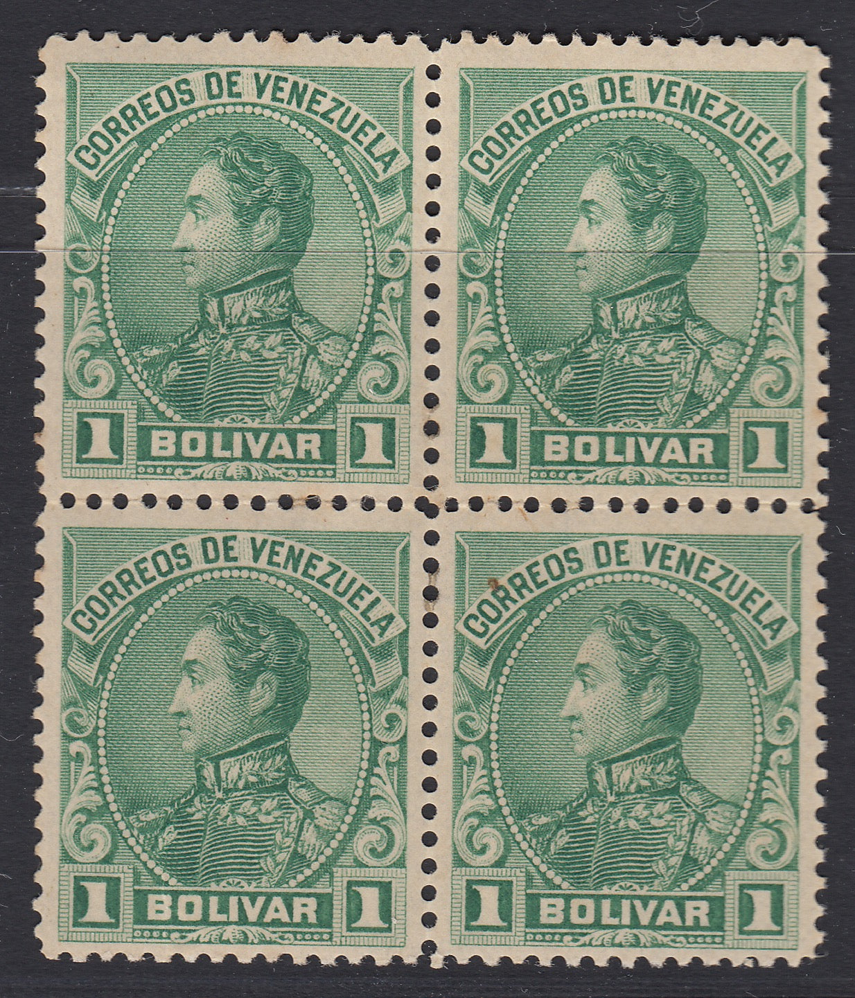 Venezuela 1899-1901 1b Yellow Green Block of 4. LM Mint. Scott 147
