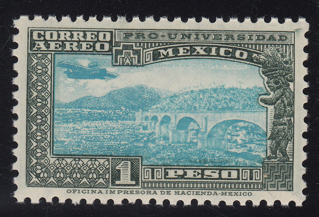 Mexico 1934 1p Black & Peacock Blue National University Airmail Issue MNH. Scott C58